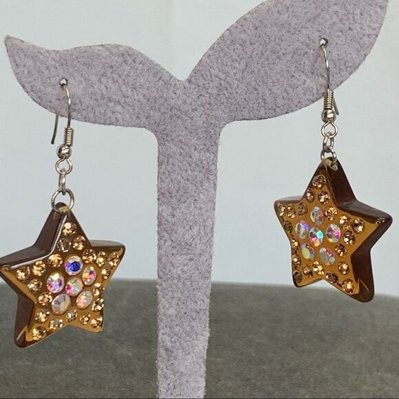 BROWN rhinestone embellished star earrings - Picture 8 of 11